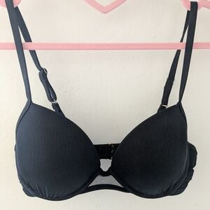 Shade & Shore Black Ribbed Bikini Top Push Up Underwire Women’s 34D